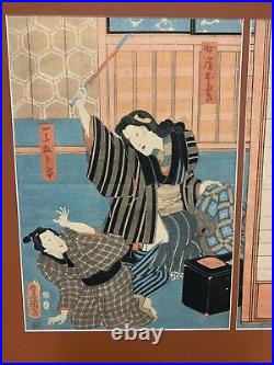 An Antique Framed Japanese Woodblock Print Diptych
