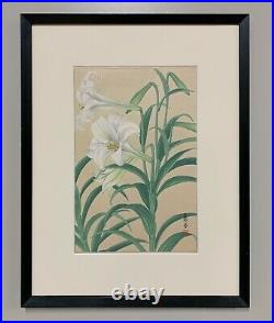 An Antique Japanese Floral Framed Woodblock Print