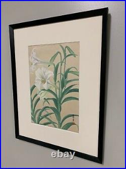 An Antique Japanese Floral Framed Woodblock Print