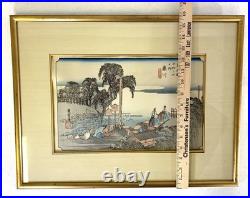 Antique 1833 Utagawa Hiroshige Fujikawa Woodblock At the entrance of Station