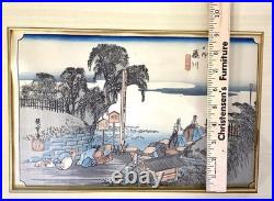 Antique 1833 Utagawa Hiroshige Fujikawa Woodblock At the entrance of Station
