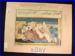 Antique (1840) Japanese Original Ukiyoe Shunga Erotic Woodblock Print Kunisada