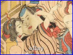 Antique (1840) Japanese Original Ukiyoe Shunga Erotic Woodblock Print Kunisada