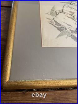 Antique Circa 1900 Framed & Matted Japanese Woodblock Print Mustard Seed Poem