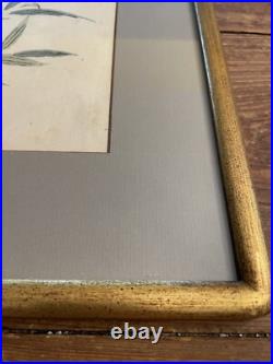 Antique Circa 1900 Framed & Matted Japanese Woodblock Print Mustard Seed Poem