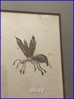 Antique Circa 1900 Framed & Matted Japanese Woodblock Print Mustard Seed Poem
