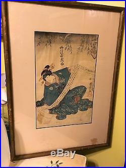 Antique Framed Japanese Woodblock Print Utagawa Kuniyoshi 1848