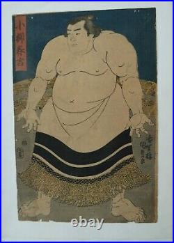Antique Genuine Original Japanese Wood Block Print Kunisada 19th Century Sumo