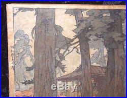 Antique Hiroshi Yoshida Signed Japanese Woodblock Print Teahouse Azalea Garden