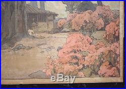 Antique Hiroshi Yoshida Signed Japanese Woodblock Print Teahouse Azalea Garden