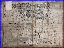Antique Japanese 1800s Edo Period Woodblock Print Tourist Map