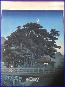 Antique Japanese Hasui woodblock print. Taki River At Night 1929