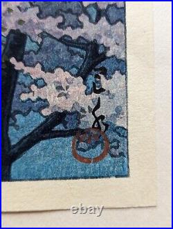 Antique Japanese Kawase Hasui Watanabe Seal Woodblock Print Spring Dusk Toshogu