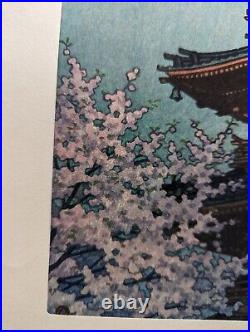Antique Japanese Kawase Hasui Watanabe Seal Woodblock Print Spring Dusk Toshogu