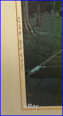 Antique Japanese Kawase Hasui Woodblock Print Golden Hall of Chusonji Temple