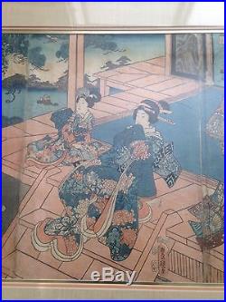 Antique Japanese Kunisada Utagawa, Toyokuni Iii 1786-1865, Woodblock Triptych