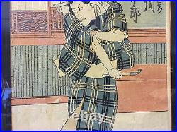 Antique Japanese Kunisada Woodblock Print Actor Ichigara Danjuro VII / Ebizo V