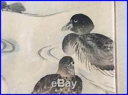 Antique Japanese Meiji Shibata Zeshin Signed Watercolor & Ink Woodblock Ducks