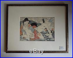 Antique Japanese Wood Block Shunga Erotica Art Framed