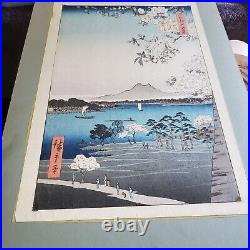 Antique Japanese Woodblock Cherry-Blossom Utagawa Hiroshige Edo Era Unsigned