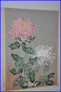 Antique Japanese Woodblock Print Chrysanthemum
