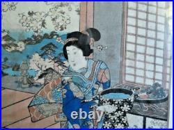 Antique Japanese Woodblock Print Framed Kunisada Utagawa