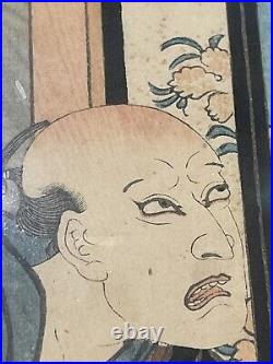Antique Japanese Woodblock Print. Framed. Samurai. 22 x17