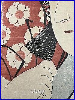 Antique Japanese Woodblock Print Kabuki Actor by Utagawa Kunimasa Ca. 1796