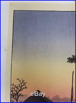 Antique Japanese Woodblock Print Kawase Hasui Dusk at Aso Seals