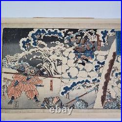 Antique Japanese Woodblock Print Kuniyoshi Warriors In Battle