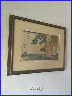 Antique Japanese Woodblock Print Old Vintage Japan Landscape Figurative