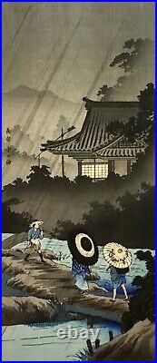 Antique Japanese Woodblock Print Poss by Hiroshige or Shotei 14.1/2 X 6.1/2 Inch