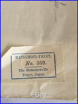 Antique Japanese Woodblock Print Signed Utamaro of Falcon on Branch