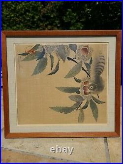 Antique Japanese Woodblock Print Squirrel Framed Excellent Condition SIGNED
