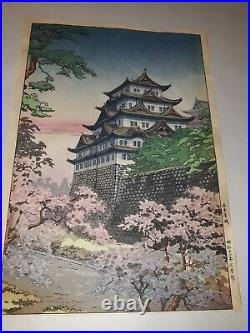 Antique Japanese Woodblock Print Temple