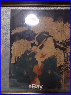 Antique Japanese Woodblock Print Ukiyo-e Triptych 3x Japan Geisha Courtesans EDO