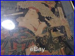 Antique Japanese Woodblock Print Ukiyo-e Triptych 3x Japan Geisha Courtesans EDO