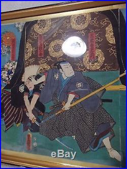 Antique Japanese Woodblock Print Ukiyo-e Triptych 3x Japan Samurai Warriors