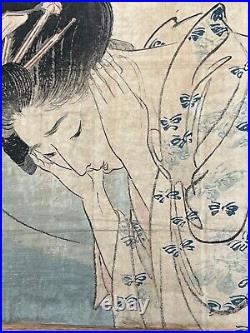 Antique Japanese Woodblock Print by Gekko Ogata Ca. 1911 Thunder Storm