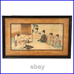 Antique Japanese Woodblock Triptych (3 Panel) Print by Toyohara, Framed, C1920