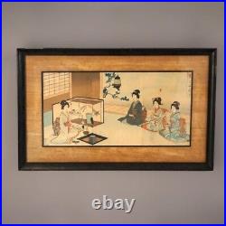 Antique Japanese Woodblock Triptych (3 Panel) Print by Toyohara, Framed, C1920