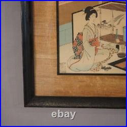 Antique Japanese Woodblock Triptych (3 Panel) Print by Toyohara, Framed, C1920