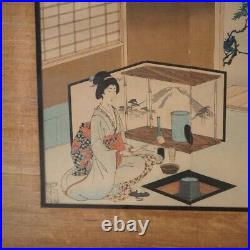 Antique Japanese Woodblock Triptych (3 Panel) Print by Toyohara, Framed, C1920