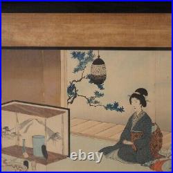 Antique Japanese Woodblock Triptych (3 Panel) Print by Toyohara, Framed, C1920