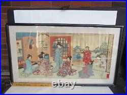 Antique Japanese Woodblock Triptych Ukiyoe Print, Nobuichi, Sakai Co Ltd