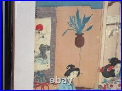 Antique Japanese Woodblock Triptych Ukiyoe Print, Nobuichi, Sakai Co Ltd