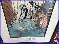 Antique Japanese Woodblock original print by Utagawa Kunisada Toyokuni Framed