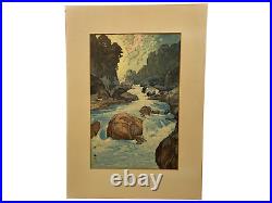 Antique Japanese Yoshida Hiroshi Woodblock Print Kurobe River Rare Frame Signed