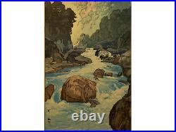 Antique Japanese Yoshida Hiroshi Woodblock Print Kurobe River Rare Frame Signed