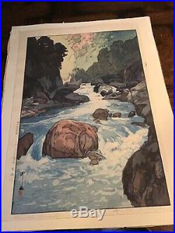 Antique Japanese artist YOSHIDA HIROSHI Woodblock PRINT Kurobe River